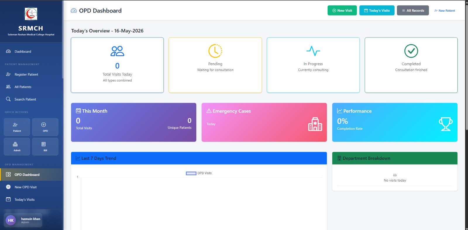 HMIS project admin settings screen
